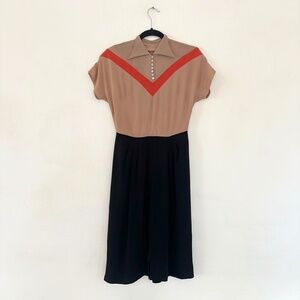 vintage 1940s colorblocked rayon dress rhinestone button prada bode 30s 40s S